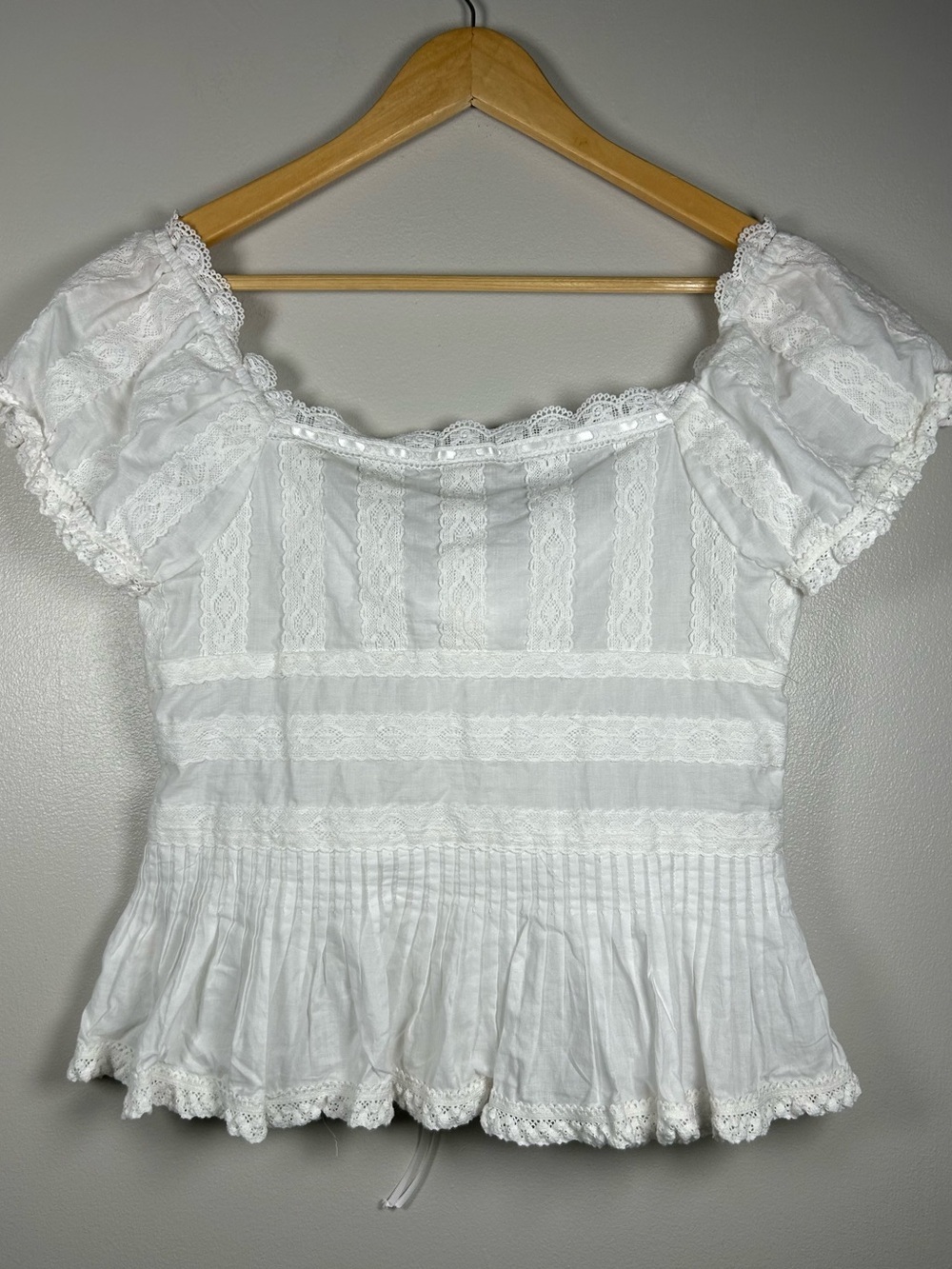 Caroline Constas White Cotton Lace-Trim Corset Peasant Romantic Blouse Peplum - Picture 2 of 10